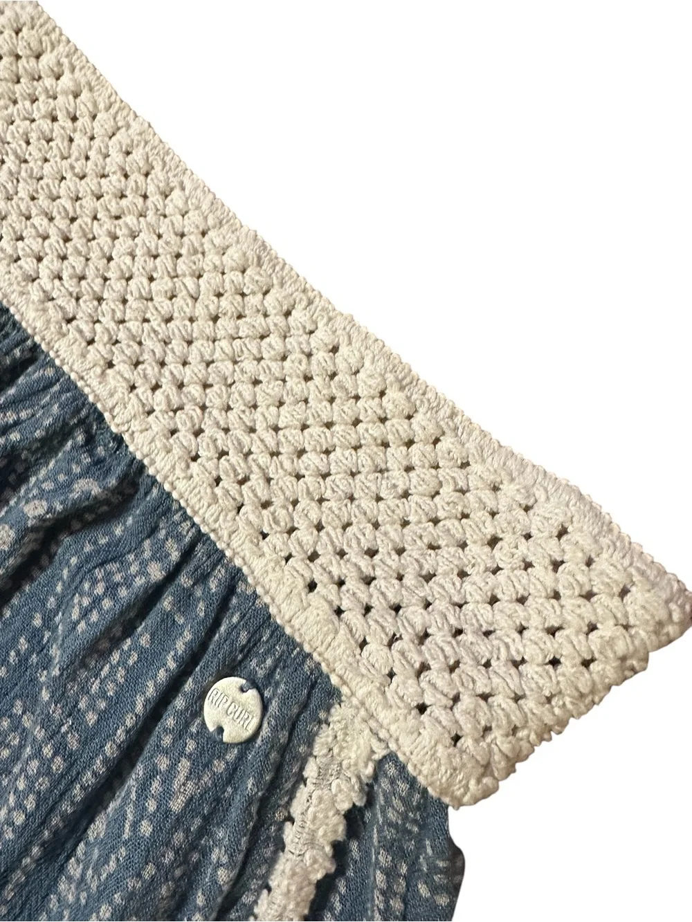 Rip Curl Blue Patterned Crochet Waist Shorts with Cream Trim